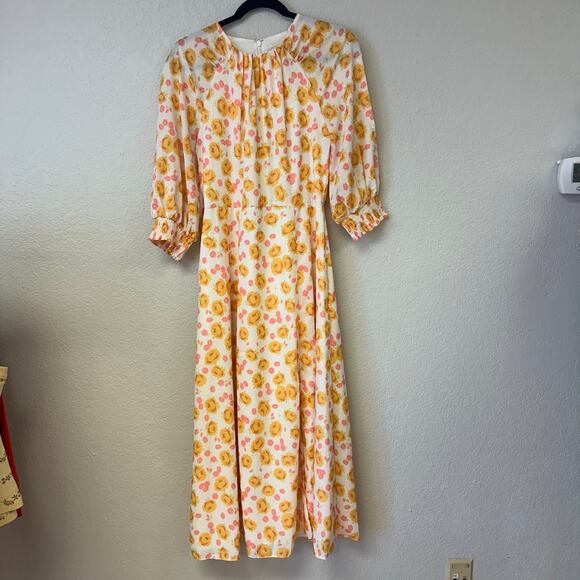 Keepsake Yellow Pink Floral Short Sleeve Midi Dress Size Medium - Picture 2 of 7